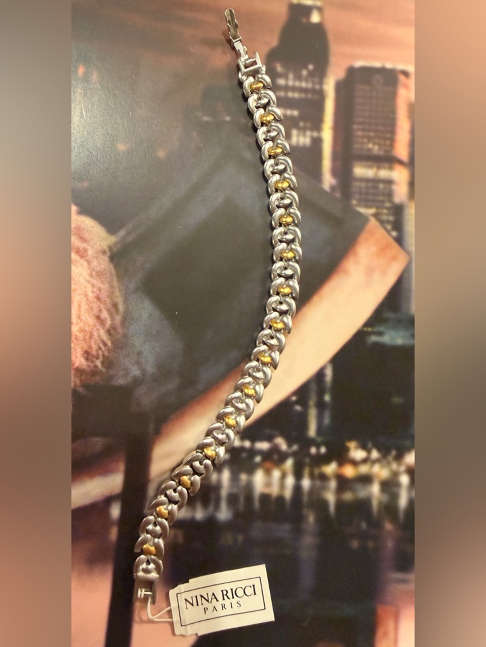 NINA RICCI, PARIS ~Two-Tone Silver and Gold Link Bracelet 🌹🌹🌹